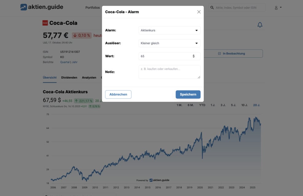 aktien.guide Alarm anlegen