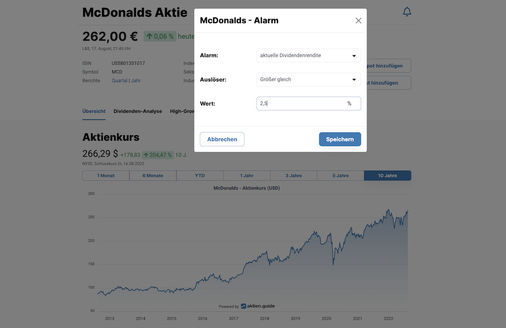 aktien.guide Alarm anlegen