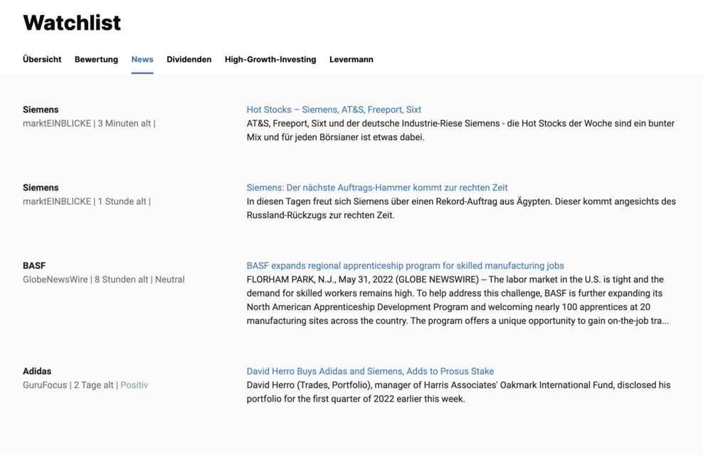Alle News zu Aktien aus deiner Watchlist