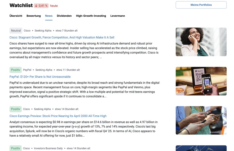 Alle News zu Aktien aus deiner Watchlist